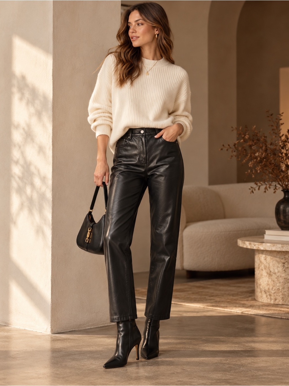 Aritzia Wilfred The Melina Black Vegan Leather High Rise Pants Size 4